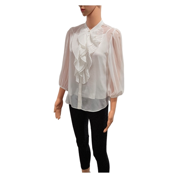 White House Black Market White Ruffle Blouse - Picture 6 of 13